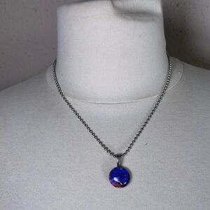 Purple Iridescent Galaxy Pendant Silver Tone Necklace